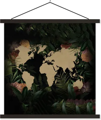 Produktbild von MuchoWow® Textilposter Weltkarte - Blumen - Beige 40x40 cm mit schwarzem Rahmen - Fotos