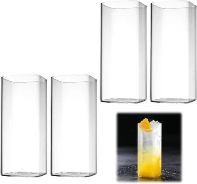 4er-Set Longdrinkgläser, 400 ml, eckig, Borosilikatglas, klar