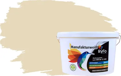 Produktbild von RyFo Colors Bunte Wandfarbe Manufakturweiß Hellelfenbein 10l - weitere Grau Farbtöne und Größen erhältlich, Deckkraft Klasse 1, Nassabrieb Klasse 1