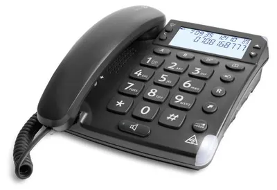 Image de Doro Magna 4000 Téléphone fixe - téléphone filaire pour la maison - idéal pour les seniors - bouton d'amplification audio et écran - 2 mémoires One-Touch - mains libres - téléphone noir -