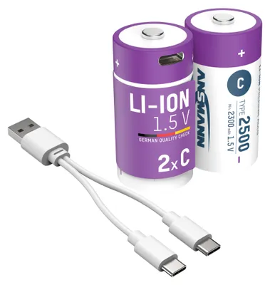 Produktbild von ANSMANN Akku Baby C Typ-C Anschluss Li-Ion 2300mAh 1,5V, 2 Stück