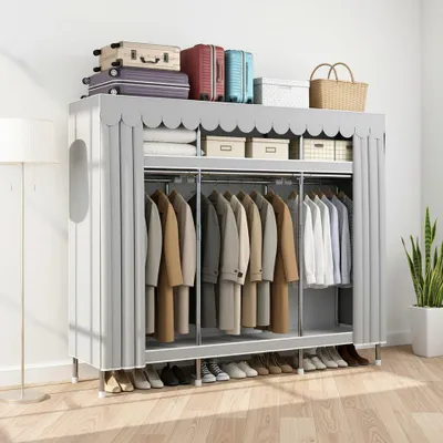 Produktbild von Stoffschrank Stoffkleiderschrank Kleiderschrank mit Metallgestell 170 x 165 x 45 cm