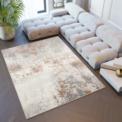 Produktbild von Teppich Kurzflor Wohnzimmer Schlafzimmer Grau Beige Modern Meliert Design Vintage  80 x 150 cm