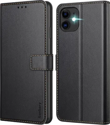 Produktbild von Ganbary iPhone 11 Leder Klapphülle mit Kartenschlitzen und Standfunktion, Schwarz
