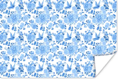 Produktbild von MuchoWow® Poster Blumen - Muster - Blau 60x40 cm - Schlafzimmerdekoration