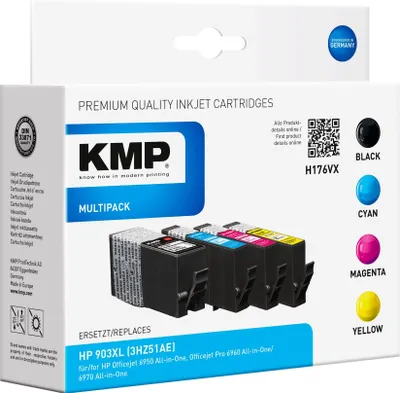 Obrázok produktu pre Tlačová kazeta KMP H176VX, 4 ks, kompatibilná s extra vysokou (super) výťažnosťou čierna, azúrová, purpurová, žltá