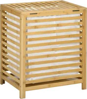 Zdjęcie produktu dla Kosz Na Pranie 55L Bambusowa Skrzynia Na Pranie Z Pokrywką I Wyjmowanym Workiem Na Pranie Do Sypialni, Łazienki, Naturalny, 50X36X60Cm