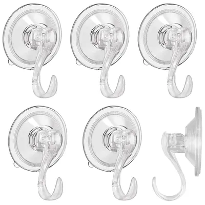 Produktbild von 6er-Set Saugnapfhaken, extra starke Saugnäpfe, kein Bohren erforderlich, für Fenster, Glas, Badezimmer, Küchen, Tragkraft 3 kg, transparent