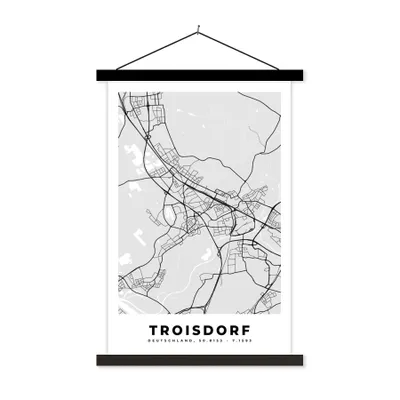 Produktbild von MuchoWow® Textilposter Karte - Troisdorf - Deutschland - Stadtplan 40x60 cm mit schwarzem Rahmen - Wanddekorationen