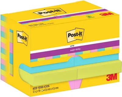 Produktbild von Post-It 622-12SS-COS, Quadratisch, Blau, Grün, Pink, Papier, 47,6 mm, 47,6 mm, 90 Blätter