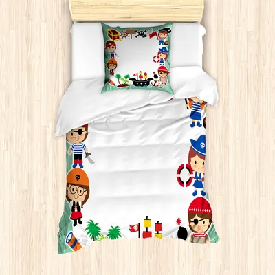 Produktbild von ABAKUHAUS Party Mantele, Pirate Kinder Schiff, Milbensicher Allergiker geeignet mit Kissenbezügen, 135 cm x 200 cm - 80 x 80 cm, Mehrfarbig