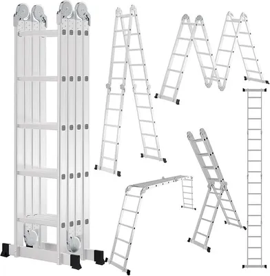 Imagen del producto de Escalera multiusos de aluminio, 4x5 peldaños, 578 cm, 7 en 1, capacidad de 150 kg