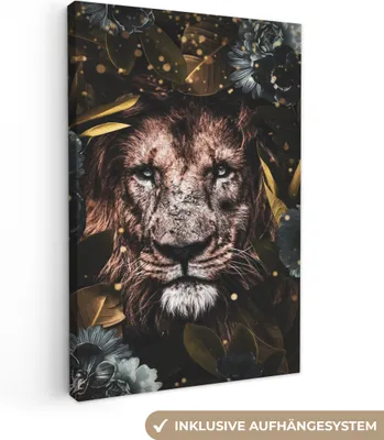 Obrázok produktu pre MuchoWow® - Plátno - Lev - Kvety - Zlatá, nástenná maľba, nástenné dekorácie obrazy obývacia izba, 40x60cm