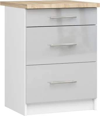 Image de Meuble de cuisine OLIWIA S60 3 tiroirs Blanc Métallique Brillant
