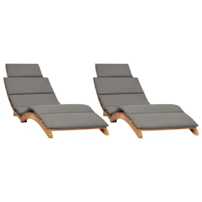 Two grey chaise lounges with wooden frames are shown against a white background.