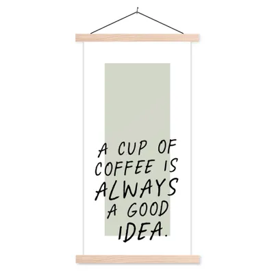Produktbild von MuchoWow® Textilposter Sprichwörter - Kaffee - Eine Tasse Kaffee ist immer eine gute Idee - Zitate 60x120 cm mit holzfarbenen Rahmen - Holz