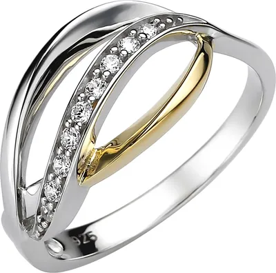 Produktbild von Gr. 60 Damen Ring 925 Sterling Silber bicolor vergoldet 9 Zirkonia Silberring