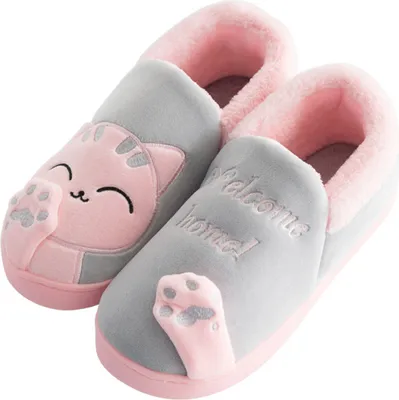 Image de ASKSA Pantoufles en coton pour hommes Femmes Hommes Hiver Chaudes Doublées Pantoufles douces avec Chat Cartoon antidérapant Pantoufles Maison Intérieur, Gris, Taille : 38-39