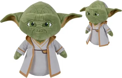 A plush toy of Yoda from Star Wars Young Jedi Adventures is shown against a white background. A second, smaller image of the same toy is in the upper right corner.