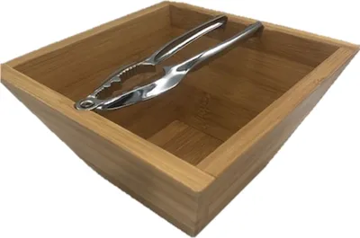 Produktbild von Nussknacker-Set mit Zinklegierung Nussknacker und Bambusschale, silberfarbig, 16x10x16 cm