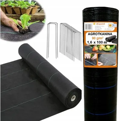 Obrázek produktu pro EKSPAND | Agrotuch 90g - 1,6x100m - Černá - Odolná proti UV záření - Podložka proti plevelům + 30 hřebíků