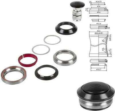 Immagine prodotto di Assoluto, serie sterzo, cuscinetti a cartuccia completamente integrati da 1 1/8'', Cane Creek standard 41,8 mm x 30,5 mm, 45° x 45°, alluminio nero, incl. artiglio (anche) per steli in carbonio