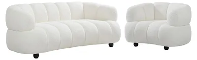Produktbild von 3-Sitzer-Sofa und Sessel aus Bouclé-Stoff in Weiß COLIANI