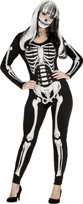 Produktbild von Skelett Damen eleganter Jumpsuit Halloween, Größe: 42 - 44 (L) Farbe: Schwarz