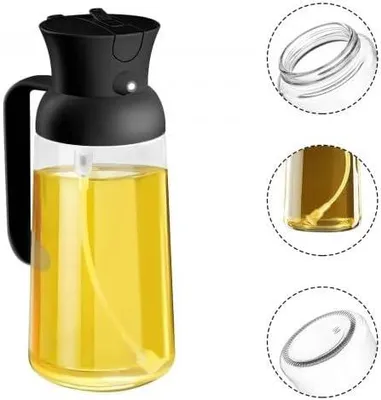 Imagen del producto de Botella de vidrio para pulverizador de aceite, 600 ml, con doble función: pulverizador y dispensador, ideal para la cocina
