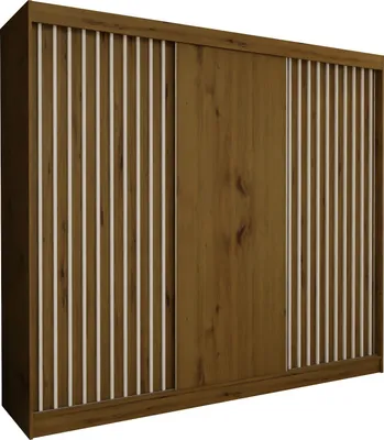 Produktbild von Masseno Schiebetürenschrank LAMELLO 240 cm Kleiderschrank mit 4 Schubladen Schlafzimmer Schrank 3-türig mit Lamellen Eiche Artisan
