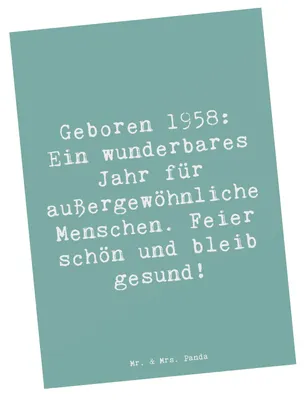 Produktbild von Mr. & Mrs. Panda Grußkarte Spruch 1958 Geburtstag - Meeresbrise - Geschenk, Jubiläum, Ansichtskarte, Jahrgang, Geburtstagsgeschenk, einzelkarte, Ansichtskarten, Geboren