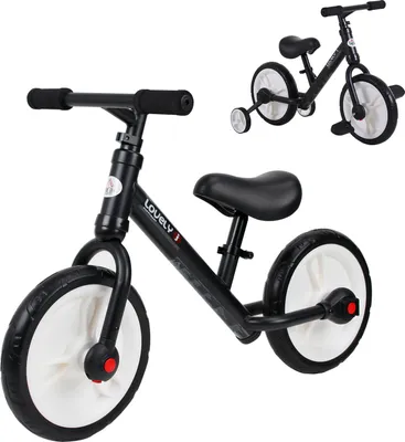 Produktbild von Kinder Laufrad ab 2-5 Jahre Lauflernrad mit Stützrädern, Pedalen, Höhenverstellbarem Sitz, Spielzeug Balance Bike für Kleinkinder Erste Geburtstag Geschenk, Schwarz