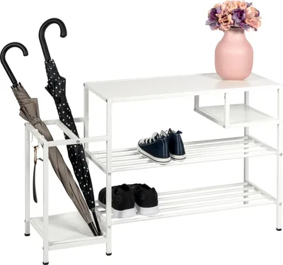 Produktbild von eluno Schuhregal für ca. 6 Paar Schuhe, 4 Ablagen und Schirmständer, weiß