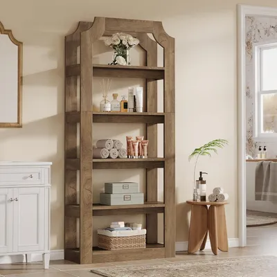 Zdjęcie produktu dla Półka na książki, 5 przegródek, 178 cm, styl rustykalny, drewno, szerokość 80 cm, z zabezpieczeniem przed przewróceniem