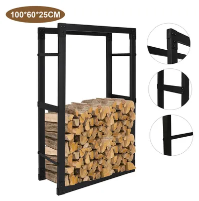 Image de Étagère pour bois de chauffage Peviasot, support pour bois de chauffage, dimensions 100 x 60 x 25 cm, en métal résistant aux intempéries, pour le stockage du bois de chauffage