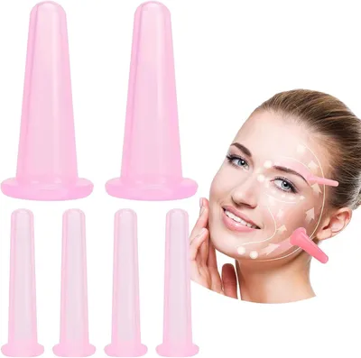 Produktbild von Silikon-Gesichts-Cupping-Set, 6 Stück, Silikon-Cupping-Becher, Therapie zur Gesichtsbehandlung, gegen Cellulite, Massagebecher zur Muskelentspannung