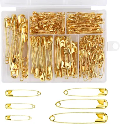 Imagen del producto de Alfileres de seguridad, 250 unidades, 6 tamaños, color dorado, para manualidades