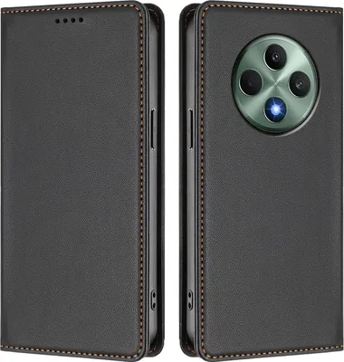 Produktbild von Handyhülle für Oppo Reno12 F 5G/Reno12 F 4G, Kunstleder Klapphülle Stoßfeste Magnetische Hülle mit Ständer Schwarz