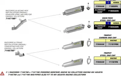 Immagine prodotto di Silenziatore Arrow Race-Tech, compatibile con i collettori Arrow, per MV Agusta F3