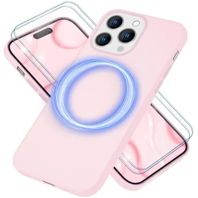 Zdjęcie produktu dla Etui MagSafe z 2-krotnym szkłem ochronnym do iPhone'a 14 Pro, Easy Clean Silicone Cover Pink