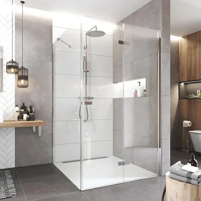 Imagen del producto de Mereo, cabina de ducha, modelo Novea, cuadrada, corredera, 100x100 cm, estructura de aluminio cromado, vidrio transparente, puerta derecha y panel fijo - CK13833ZP