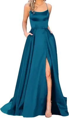 Produktbild von Eleganz Satin Ballkleid Abendkleid Hochzeitskleid für Brautjungfern Türkis M