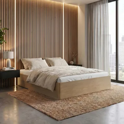 Produktbild von BEAUTYSOFA | Stauraumbett SARA Cremona Eiche - Bett 140x200 mit Bettkasten & Matratze MEDIRO FORM H2 – Metallrahmen, Gasdruckfedern, ohne Kopfteil