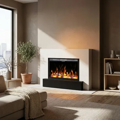 Produktbild von Garlivo Elektrokamin 'MILANO XL Weiss' | LED Standkamin in weiss mit Heizung (1500 W) | HxBxT: 92x136x36cm