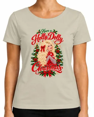 Productafbeelding van "Holly Dolly Christmas" T-shirt voor dames, met afbeelding van de countryzangeres, Nashville-stijl, natuurmotief, maat XL
