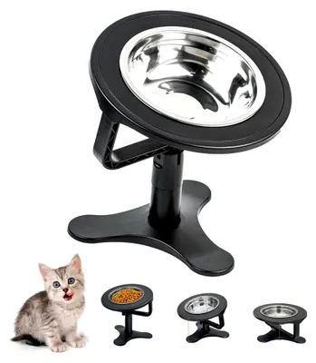 Produktbild von Erhöhter Katzennapf mit 15° Neigung, höhenverstellbare Futterstation mit Edelstahl-Schüsseln, rutschfester Napf für Haustiere (Schwarz)