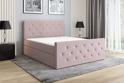 Produktbild von Boxspringbett REINN 180 x 200 mit 2 Bettkästen, Bonell-Matratze und Topper. Farbe: Rosa