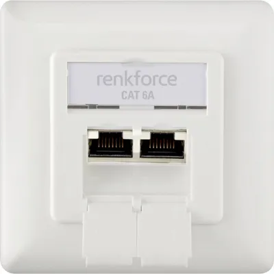 Zdjęcie produktu dla Podtynkowa wkładka gniazda sieciowego Renkforce z płytką środkową i ramką CAT 6a 2-portowa biała (RF-4695152)
