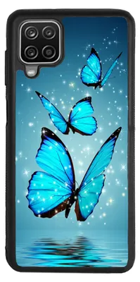Produktbild von TPU Silikon Hülle für Samsung Galaxy A12 Handy Cover Case Schutzhülle Handyhülle Bumper MOTIV 4 Schmetterling Blau