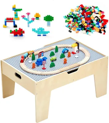 Produktbild von Aktivitätstisch für Kinder mit 290 Bausteinen und 30-teiligem Kinderzubehör - Spieltisch mit Bausteinen